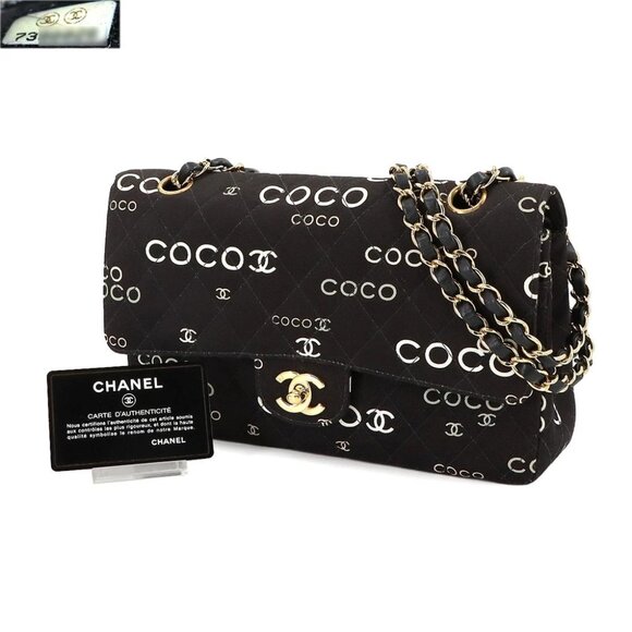 CHANEL Handbags - CHANEL Matelasse 25 Coco Print Chain Shoulder Bag Canvas Black A01112 90275236